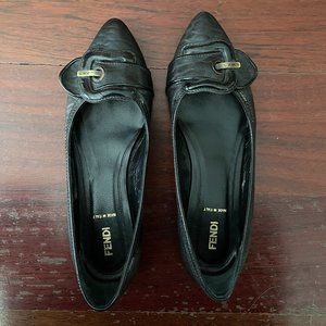 Fendi Black Buckle Pointed Flats